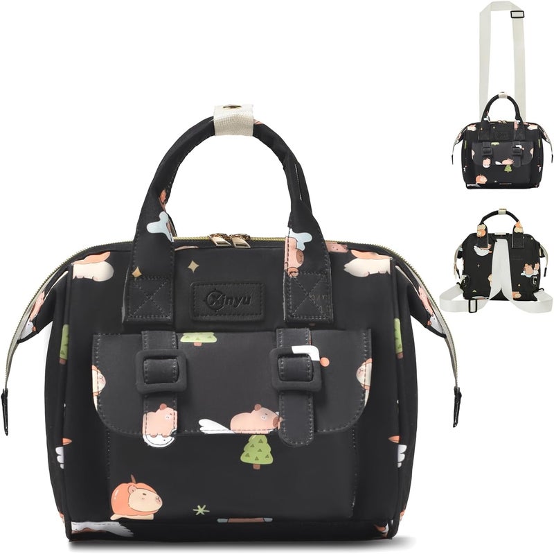 Mozzilog Small Diaper Bag Crossbody with Multi-Pocket, 4 in 1 Mini Travel Mommy Tote w/Shoulder for Stroller, Small Toddler Daiper Backpack with Insulated Pockets, Compact Baby Bag for Mom (Black Animal) - Image 1